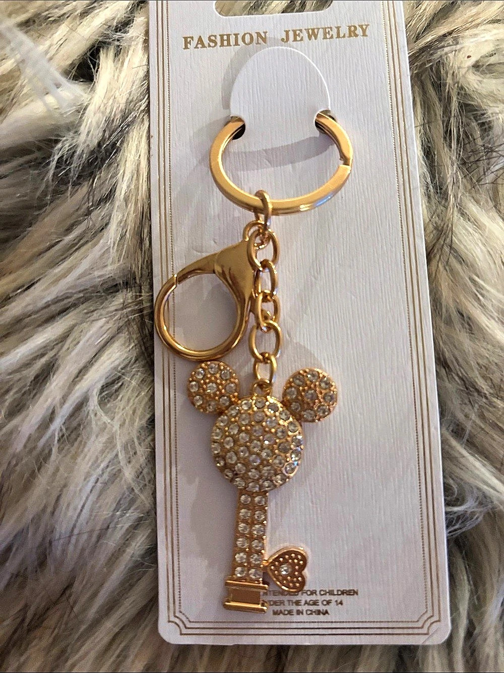 Rhinestone Keychain in Gold NWT